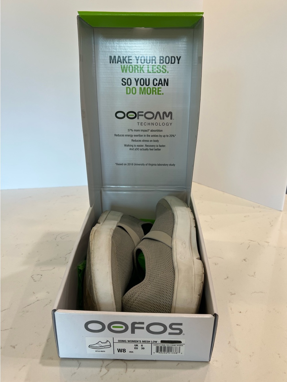 OOFOS OOMG Mesh Low Recovery Slip-On Sneakers Gray White Women’s Size 8 #5070 - Picture 9 of 12
